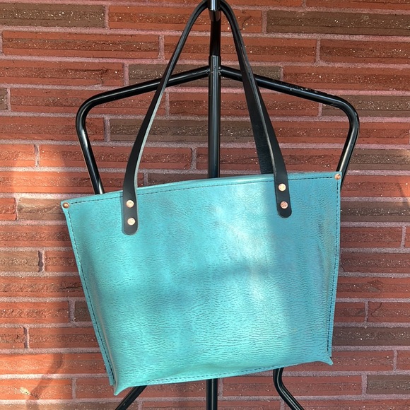 Handmade Turquoise Lether Tote Bag - Picture 10 of 11